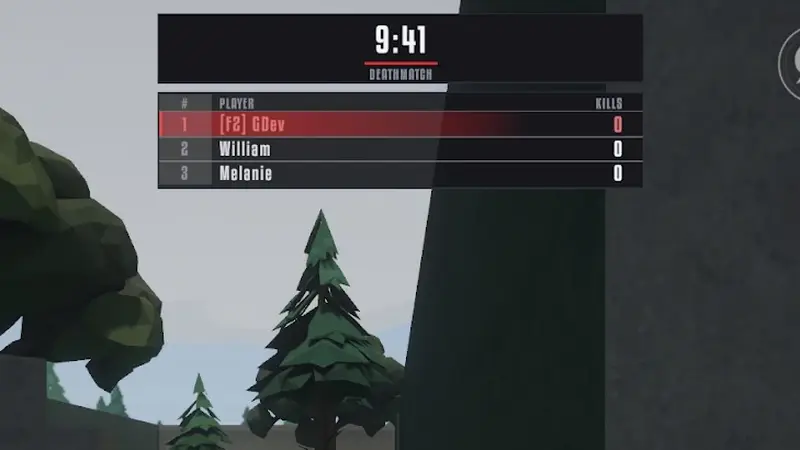 Deathmatch outdoors in GoreBox 27 with scoreboard