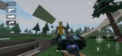 The Reality Crusher levitating debris outdoors in GoreBox 27 while a named character stands nearby in the field